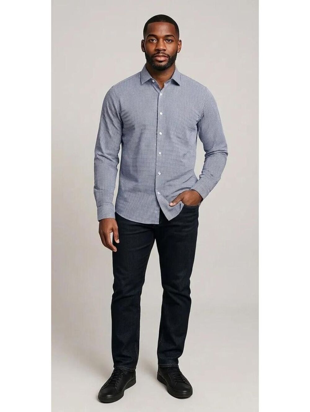 Charles Tyrwhitt Men's 18/36 Classic Fit Blue Gray Cross Stitch Shirt